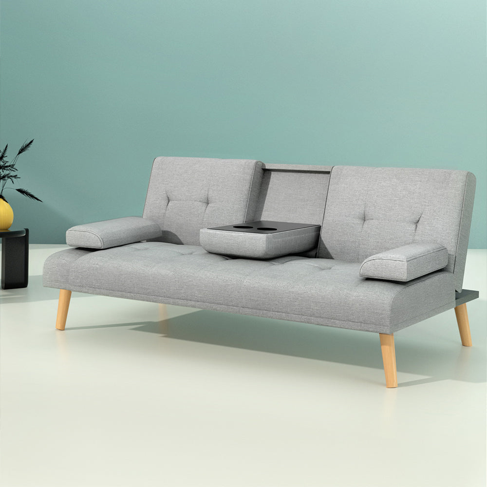 Artiss Sofa Bed 188CM Grey Faux Linen-Furniture &gt; Sofas-PEROZ Accessories