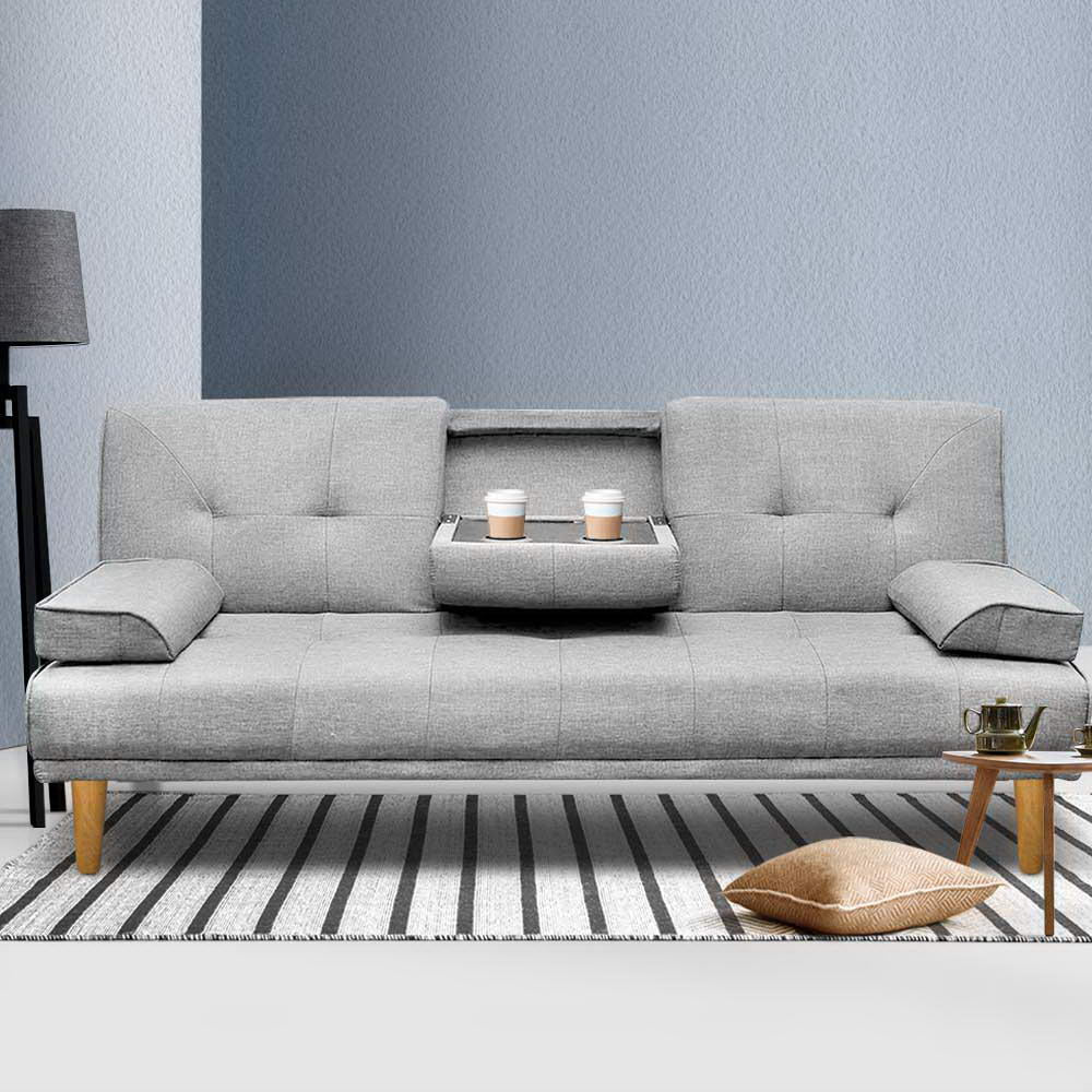 Artiss Sofa Bed 188CM Grey Faux Linen-Furniture &gt; Sofas-PEROZ Accessories