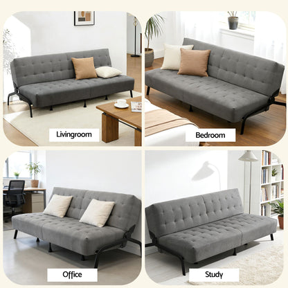 Artiss Sofa Bed, 1.9m 3-Seater Soft Innerspring Adjustable Couch Futon Chair for Apartment Dorm Living Room Office Study Bedroom, Grey-Furniture > Sofas > Sofas &amp; Sofa Beds-PEROZ Accessories