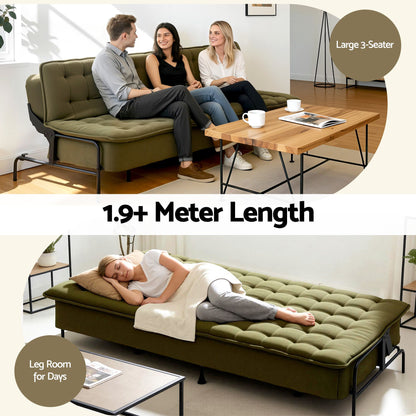Artiss Sofa Bed, 1.9m 3-Seater Soft Innerspring Adjustable Couch Futon Chair for Apartment Dorm Living Room Office Study Bedroom, Green-Furniture > Sofas > Sofas &amp; Sofa Beds-PEROZ Accessories