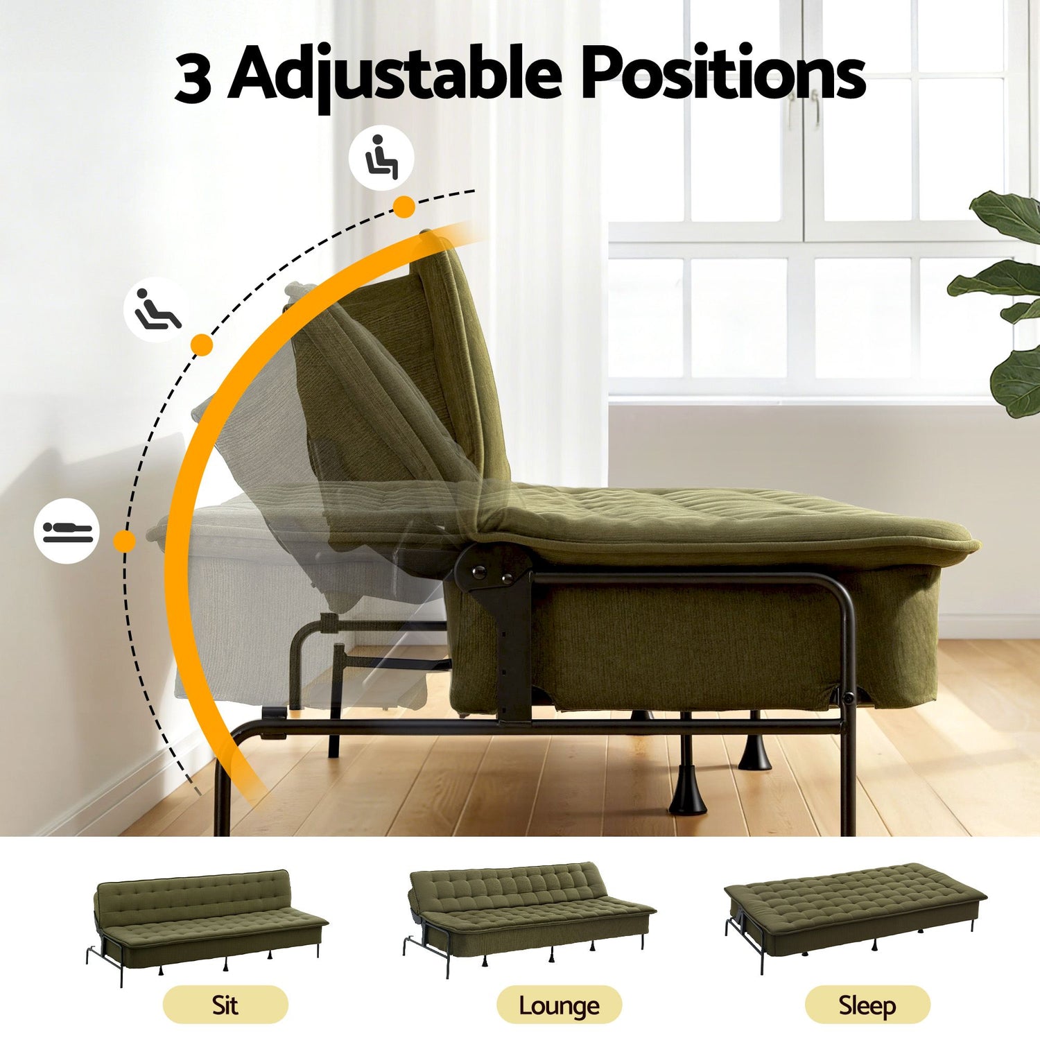 Artiss Sofa Bed, 1.9m 3-Seater Soft Innerspring Adjustable Couch Futon Chair for Apartment Dorm Living Room Office Study Bedroom, Green-Furniture > Sofas > Sofas &amp; Sofa Beds-PEROZ Accessories