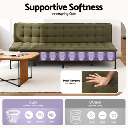 Artiss Sofa Bed, 1.9m 3-Seater Soft Innerspring Adjustable Couch Futon Chair for Apartment Dorm Living Room Office Study Bedroom, Green-Furniture > Sofas > Sofas &amp; Sofa Beds-PEROZ Accessories