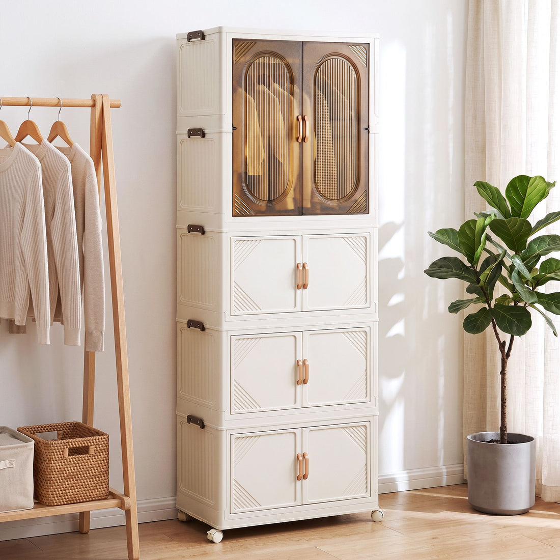 Artiss Foldable Storage Cabinet Stackable Box Wardrobe Clear Magnetic Door White-Home &amp; Garden > Storage > Storage Boxes-PEROZ Accessories