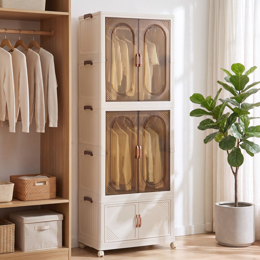 Artiss Foldable Storage Cabinet Stackable Wardrobe Box Clear Magnetic Door White-Home &amp; Garden > Storage > Storage Boxes-PEROZ Accessories