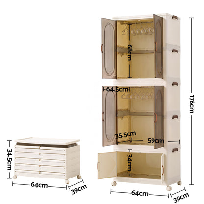 Artiss Foldable Storage Cabinet Stackable Wardrobe Box Clear Magnetic Door White