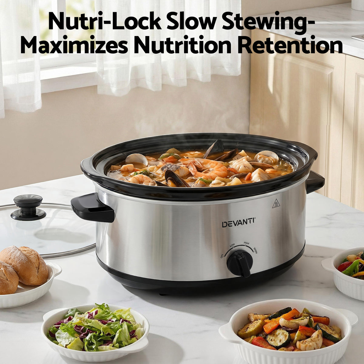 Devanti 6.5L Slow Cooker Electric Multi Cooker with 3 Heat Settings and Keep Warm Function-Appliances > Kitchen Appliances > Rice Cookers &amp; Steamers-PEROZ Accessories