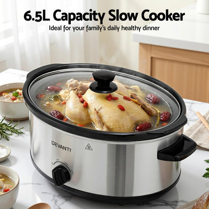 Devanti 6.5L Slow Cooker Electric Multi Cooker with 3 Heat Settings and Keep Warm Function-Appliances > Kitchen Appliances > Rice Cookers &amp; Steamers-PEROZ Accessories