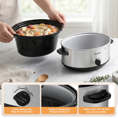 Devanti 6.5L Slow Cooker Electric Multi Cooker with 3 Heat Settings and Keep Warm Function-Appliances > Kitchen Appliances > Rice Cookers &amp; Steamers-PEROZ Accessories