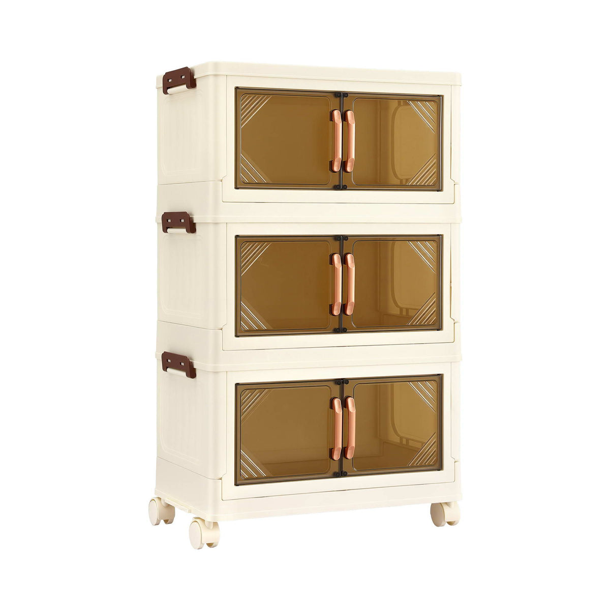 Artiss 3-Tier Foldable Storage Cabinet Stackable Box Clear Magnetic Door White-Home &amp; Garden > Storage > Storage Boxes-PEROZ Accessories