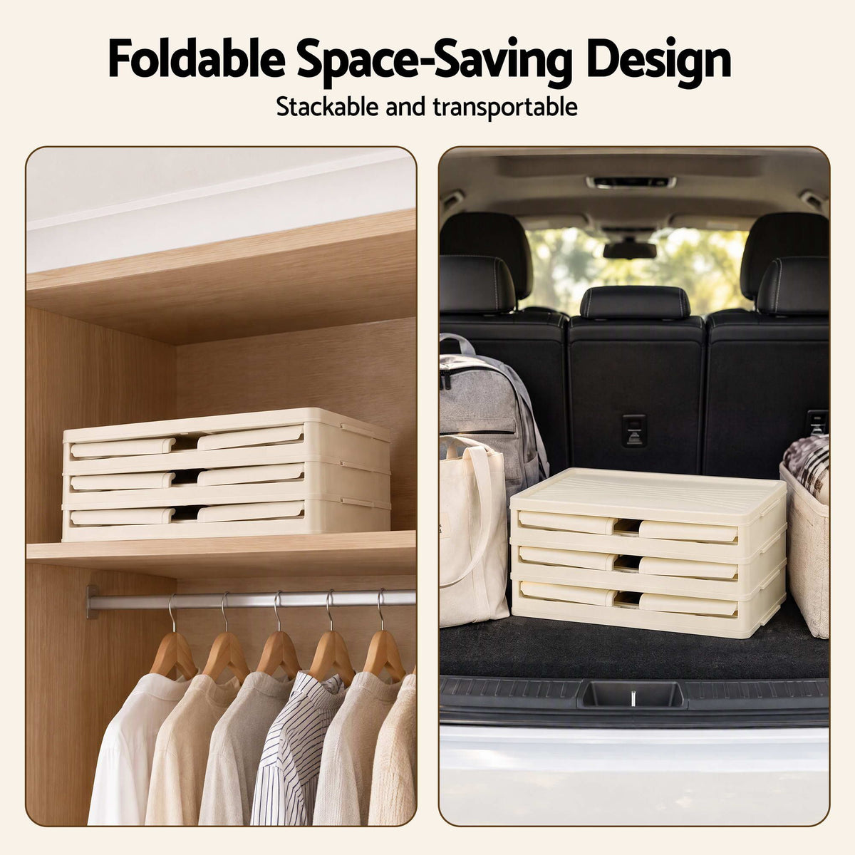 Artiss 3-Tier Foldable Storage Cabinet Stackable Box Clear Magnetic Door White-Home &amp; Garden > Storage > Storage Boxes-PEROZ Accessories