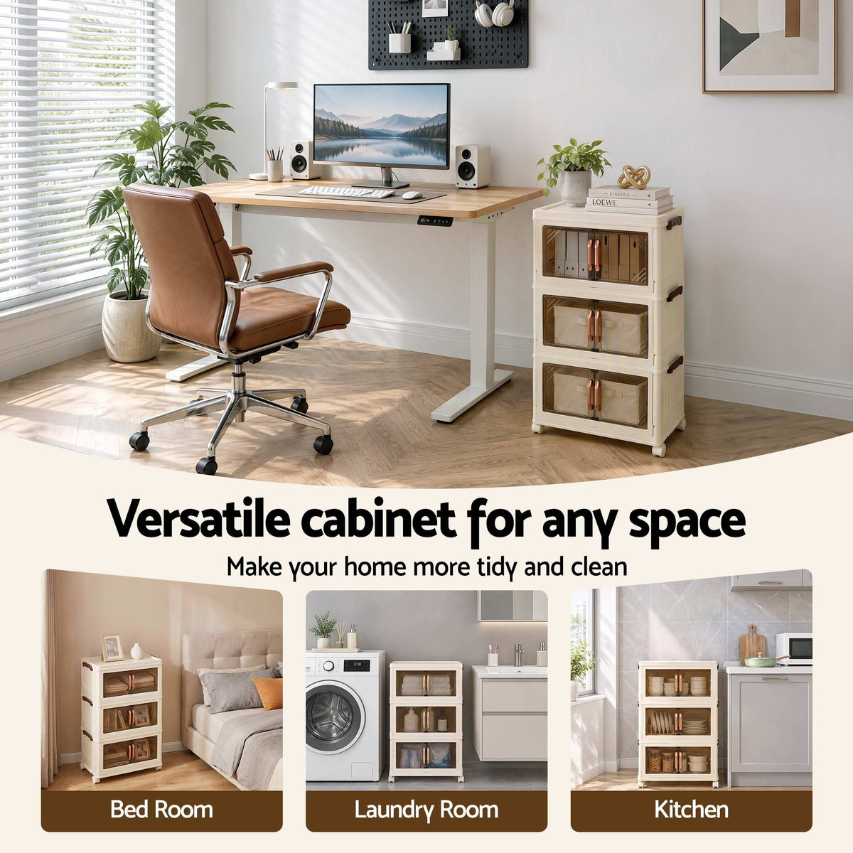 Artiss 3-Tier Foldable Storage Cabinet Stackable Box Clear Magnetic Door White-Home &amp; Garden > Storage > Storage Boxes-PEROZ Accessories