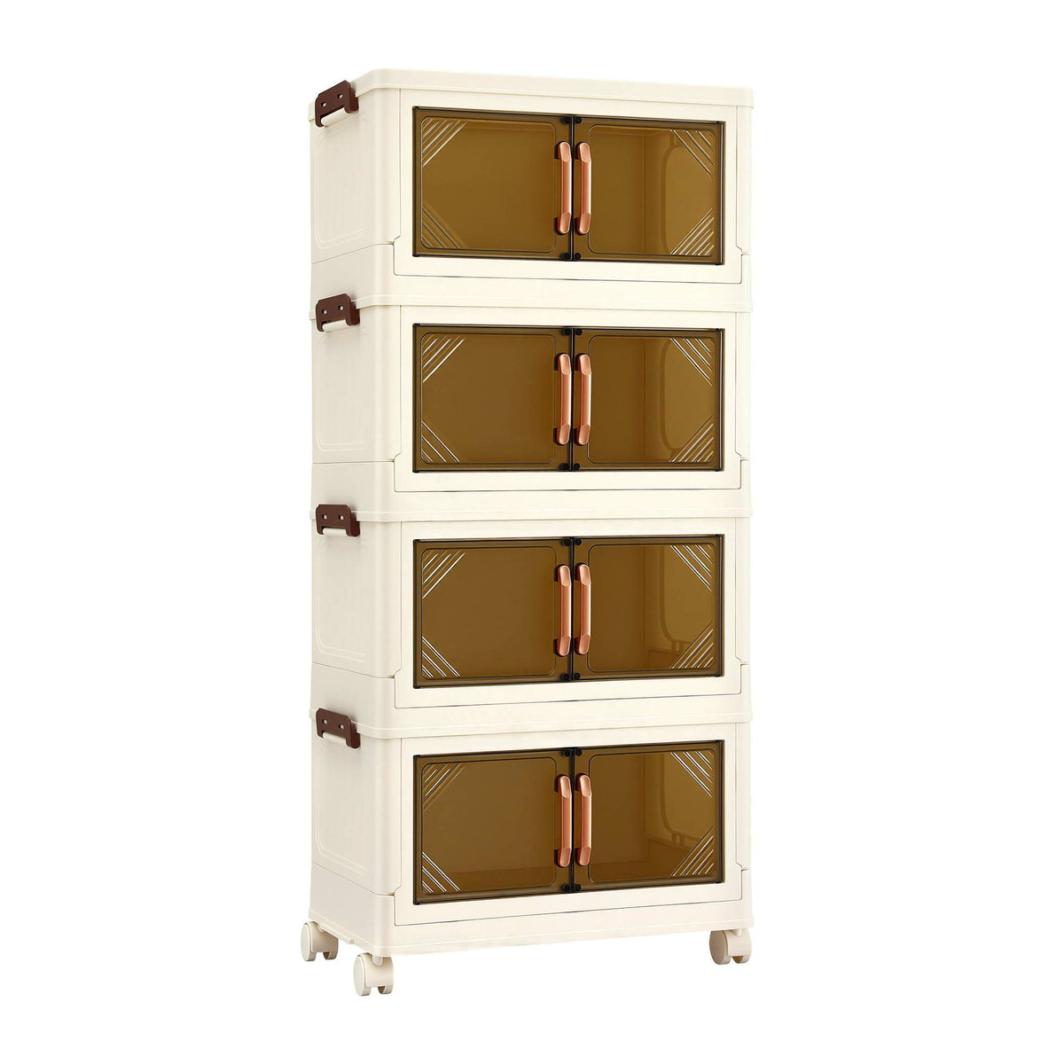 Artiss 4-Tier Foldable Storage Cabinet Stackable Box Clear Magnetic Door White-Home &amp; Garden > Storage > Storage Boxes-PEROZ Accessories