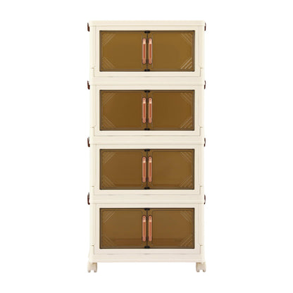Artiss 4-Tier Foldable Storage Cabinet Stackable Box Clear Magnetic Door White-Home &amp; Garden > Storage > Storage Boxes-PEROZ Accessories