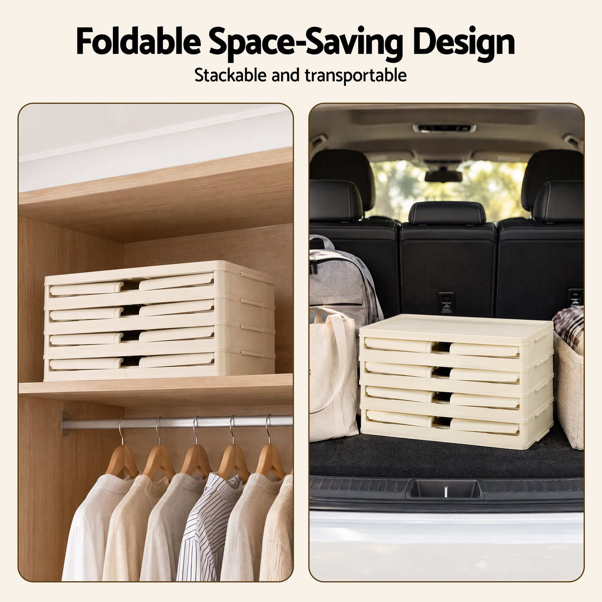 Artiss 4-Tier Foldable Storage Cabinet Stackable Box Clear Magnetic Door White-Home &amp; Garden > Storage > Storage Boxes-PEROZ Accessories