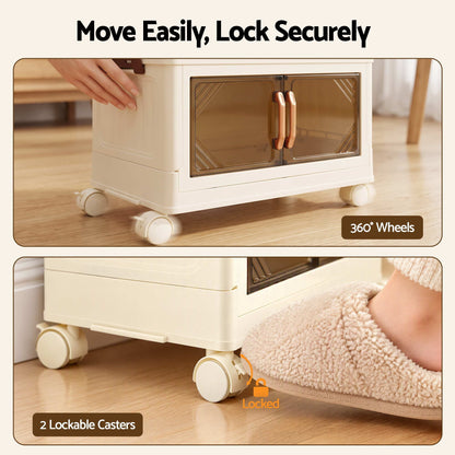 Artiss 4-Tier Foldable Storage Cabinet Stackable Box Clear Magnetic Door White-Home &amp; Garden > Storage > Storage Boxes-PEROZ Accessories