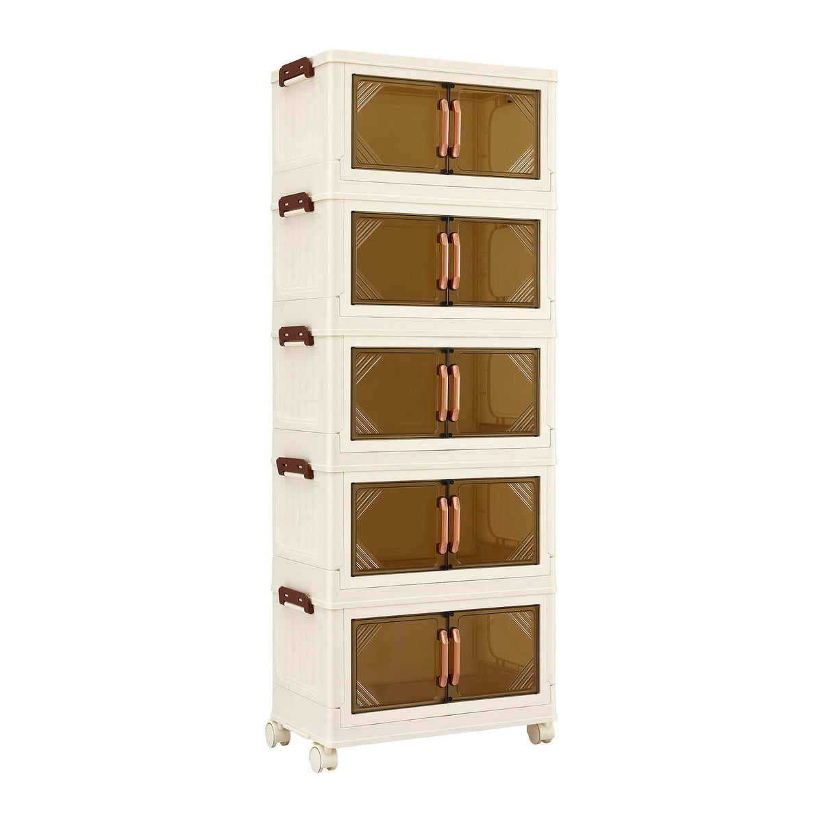 Artiss 5-Tier Foldable Storage Cabinet Stackable Box Clear Magnetic Door White-Home &amp; Garden > Storage > Storage Boxes-PEROZ Accessories