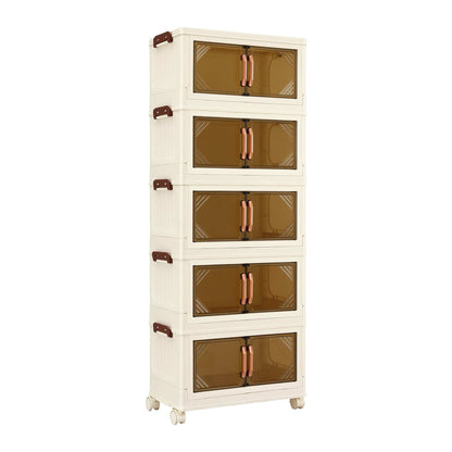 Artiss 5-Tier Foldable Storage Cabinet Stackable Box Clear Magnetic Door White-Home &amp; Garden > Storage > Storage Boxes-PEROZ Accessories