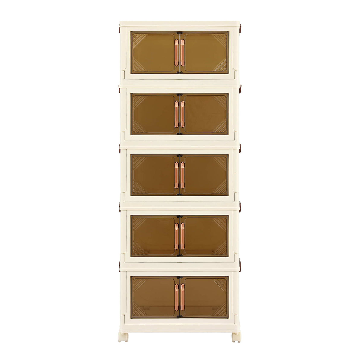 Artiss 5-Tier Foldable Storage Cabinet Stackable Box Clear Magnetic Door White-Home &amp; Garden > Storage > Storage Boxes-PEROZ Accessories