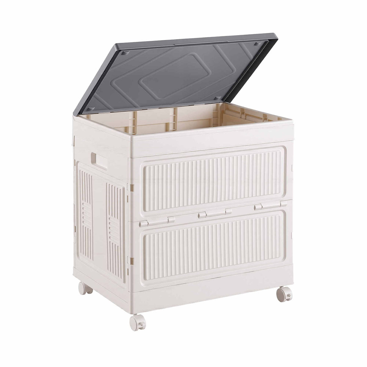 Artiss Foldable Storage Cabinet Stackable Box Flip-Top Rolling Organiser White-Home &amp; Garden > Storage > Storage Boxes-PEROZ Accessories