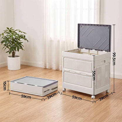 Artiss Foldable Storage Cabinet Stackable Box Flip-Top Rolling Organiser White-Home &amp; Garden > Storage > Storage Boxes-PEROZ Accessories