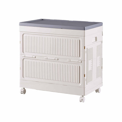 Artiss Foldable Storage Cabinet Stackable Box Flip-Top Rolling Organiser White-Home &amp; Garden > Storage > Storage Boxes-PEROZ Accessories