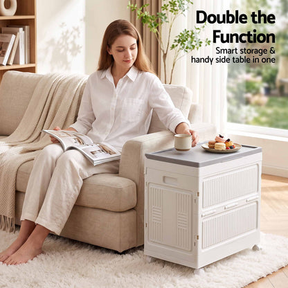 Artiss Foldable Storage Cabinet Stackable Box Flip-Top Rolling Organiser White-Home &amp; Garden > Storage > Storage Boxes-PEROZ Accessories