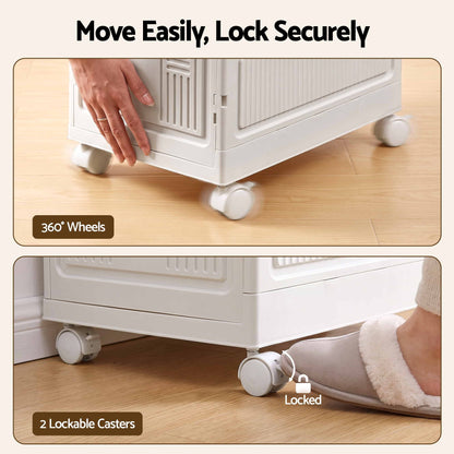 Artiss Foldable Storage Cabinet Stackable Box Flip-Top Rolling Organiser White-Home &amp; Garden > Storage > Storage Boxes-PEROZ Accessories