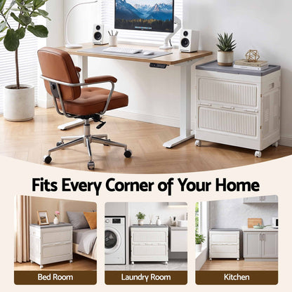 Artiss Foldable Storage Cabinet Stackable Box Flip-Top Rolling Organiser White-Home &amp; Garden > Storage > Storage Boxes-PEROZ Accessories