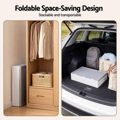 Artiss Foldable Storage Cabinet Stackable Box Flip-Top Rolling Organiser White-Home &amp; Garden > Storage > Storage Boxes-PEROZ Accessories