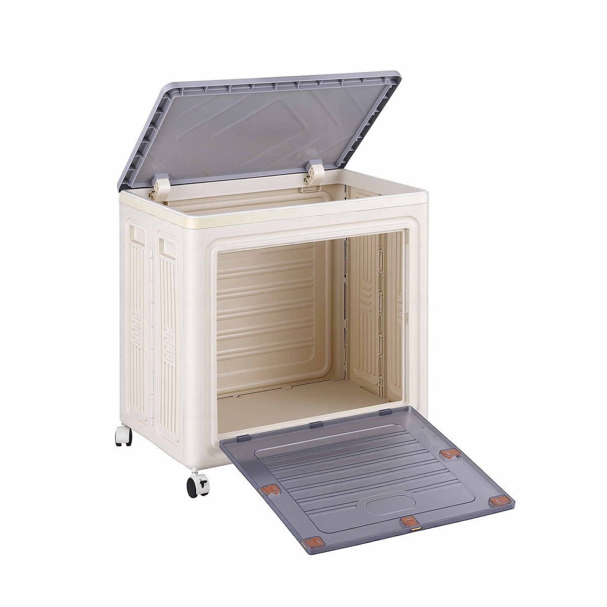 Artiss Foldable Storage Cabinet Stackable Box 2 Doors Rolling Organiser White-Home &amp; Garden > Storage > Storage Boxes-PEROZ Accessories