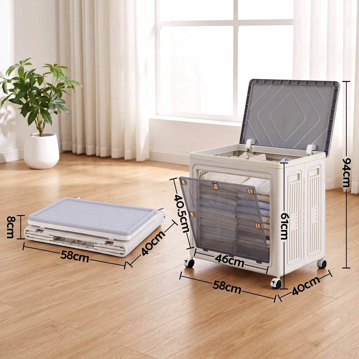 Artiss Foldable Storage Cabinet Stackable Box 2 Doors Rolling Organiser White-Home &amp; Garden > Storage > Storage Boxes-PEROZ Accessories