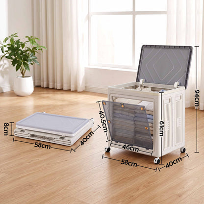 Artiss Foldable Storage Cabinet Stackable Box 2 Doors Rolling Organiser White-Home &amp; Garden > Storage > Storage Boxes-PEROZ Accessories