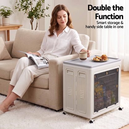 Artiss Foldable Storage Cabinet Stackable Box 2 Doors Rolling Organiser White-Home &amp; Garden > Storage > Storage Boxes-PEROZ Accessories