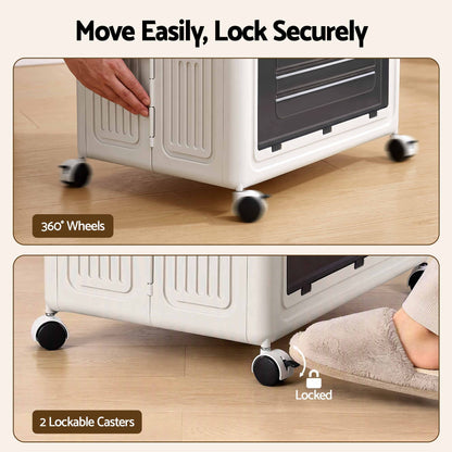 Artiss Foldable Storage Cabinet Stackable Box 2 Doors Rolling Organiser White-Home &amp; Garden > Storage > Storage Boxes-PEROZ Accessories