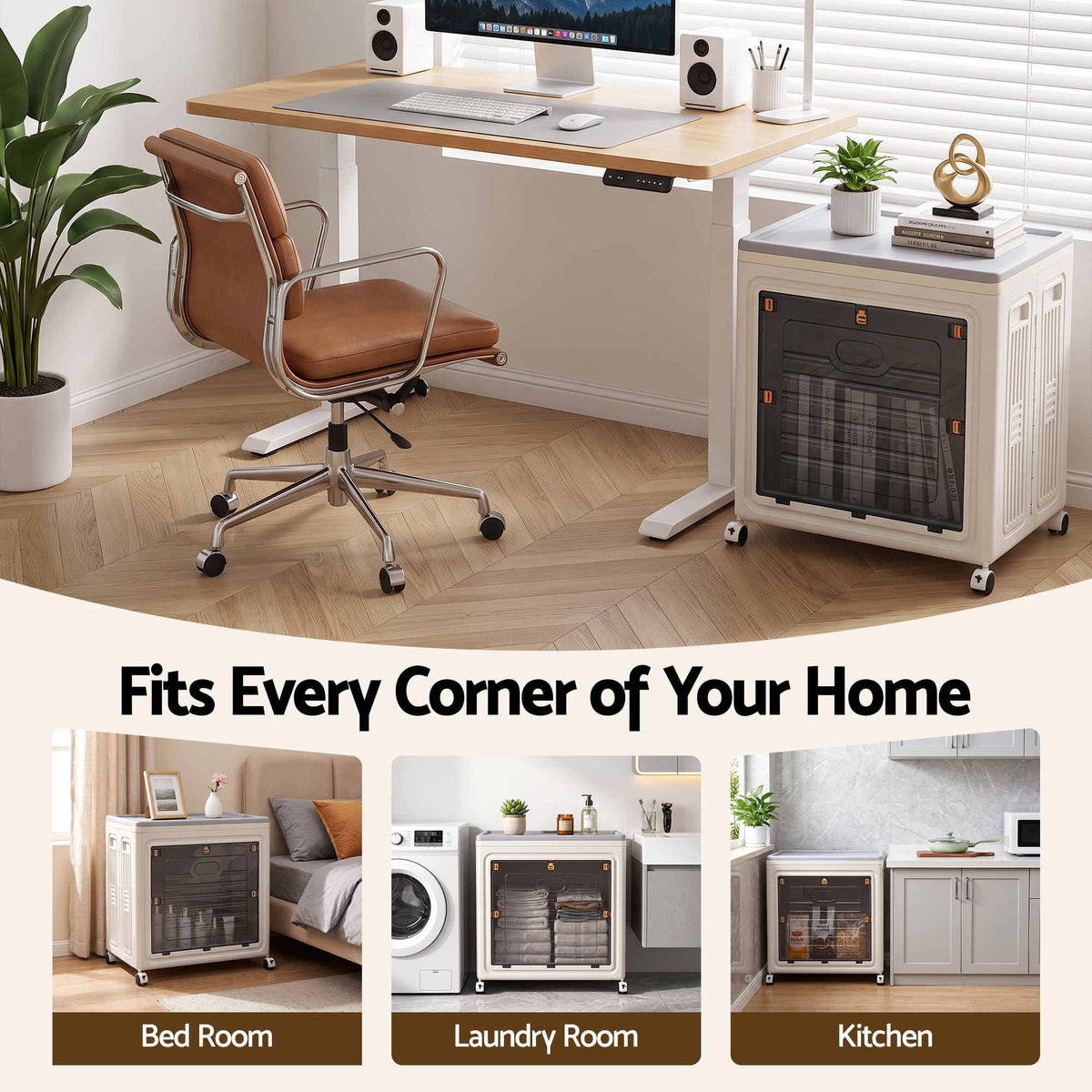 Artiss Foldable Storage Cabinet Stackable Box 2 Doors Rolling Organiser White-Home &amp; Garden > Storage > Storage Boxes-PEROZ Accessories