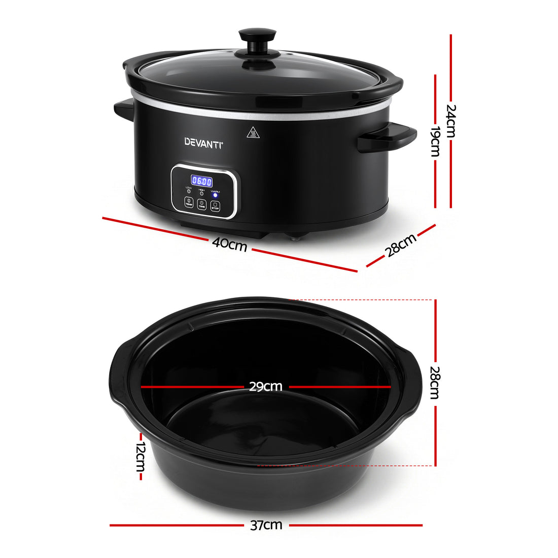 Devanti 5.6L Slow Cooker Electric Multi Cooker with 3 Heat Settings and Keep Warm Function-Appliances > Kitchen Appliances > Rice Cookers &amp; Steamers-PEROZ Accessories