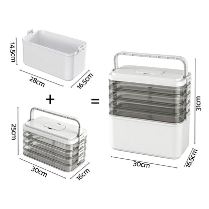 Artiss 5 Tier Portable Storage Box Detachable with Handles Plastic Clear-Home &amp; Garden > Storage > Storage Boxes-PEROZ Accessories