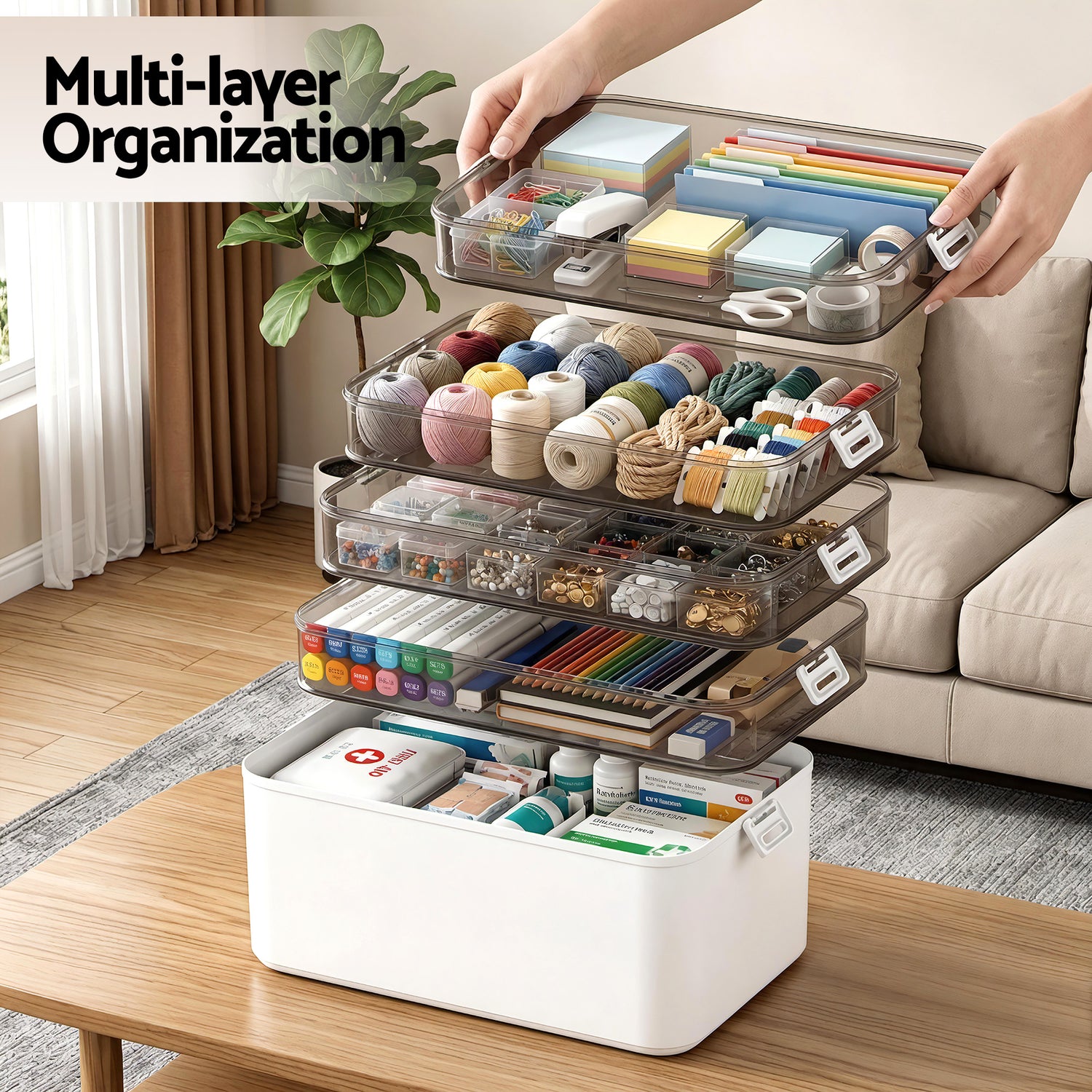 Artiss 5 Tier Portable Storage Box Detachable with Handles Plastic Clear-Home &amp; Garden > Storage > Storage Boxes-PEROZ Accessories