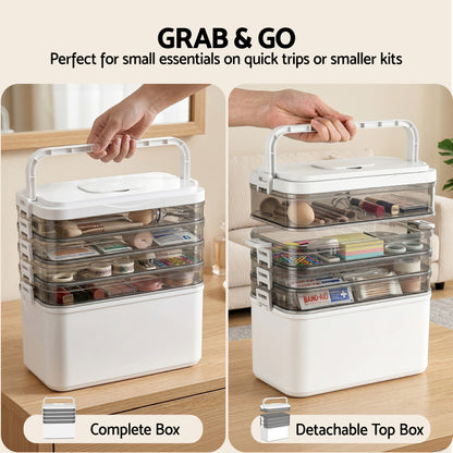 Artiss 5 Tier Portable Storage Box Detachable with Handles Plastic Clear-Home &amp; Garden > Storage > Storage Boxes-PEROZ Accessories
