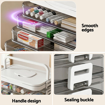 Artiss 5 Tier Portable Storage Box Detachable with Handles Plastic Clear-Home &amp; Garden > Storage > Storage Boxes-PEROZ Accessories