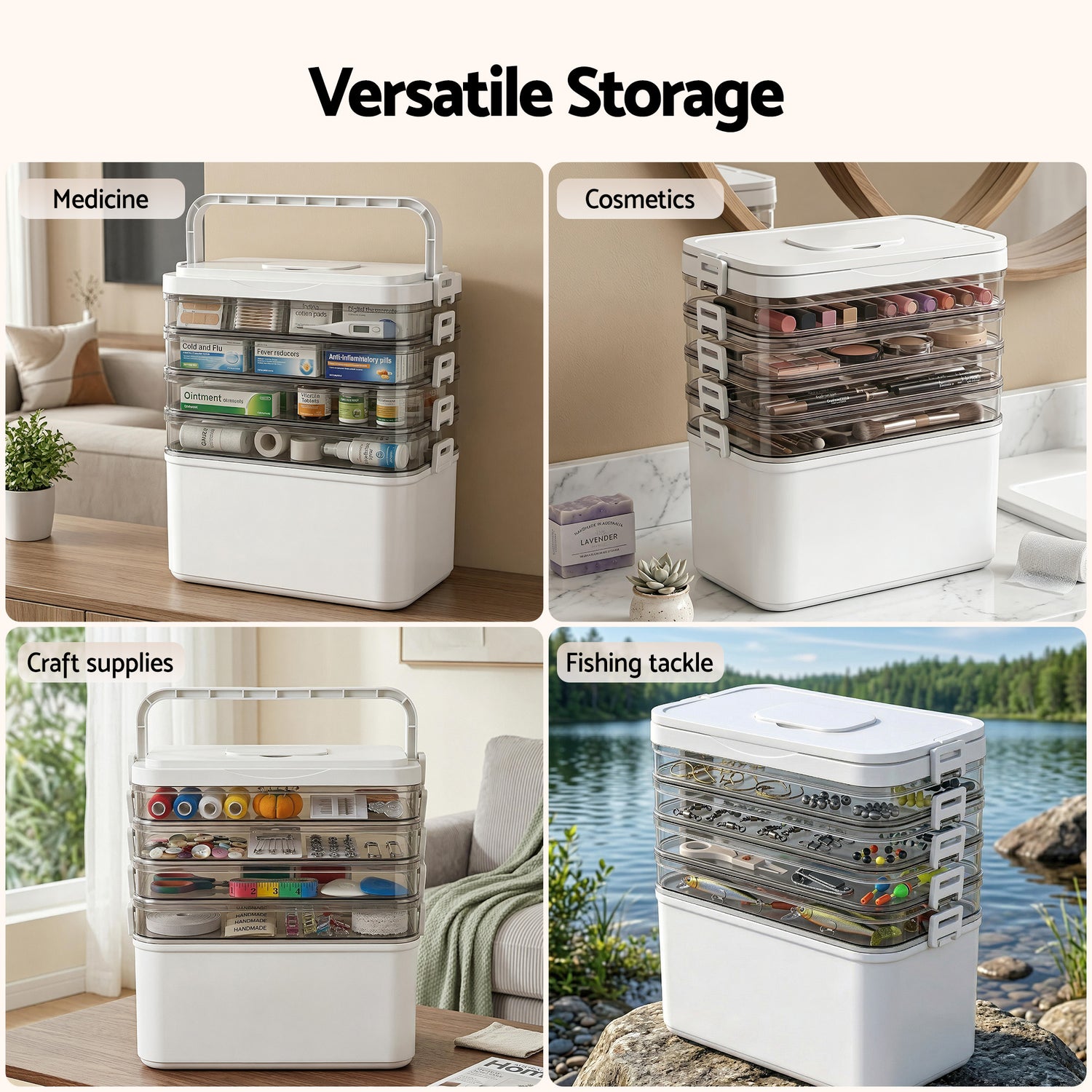 Artiss 5 Tier Portable Storage Box Detachable with Handles Plastic Clear-Home &amp; Garden > Storage > Storage Boxes-PEROZ Accessories