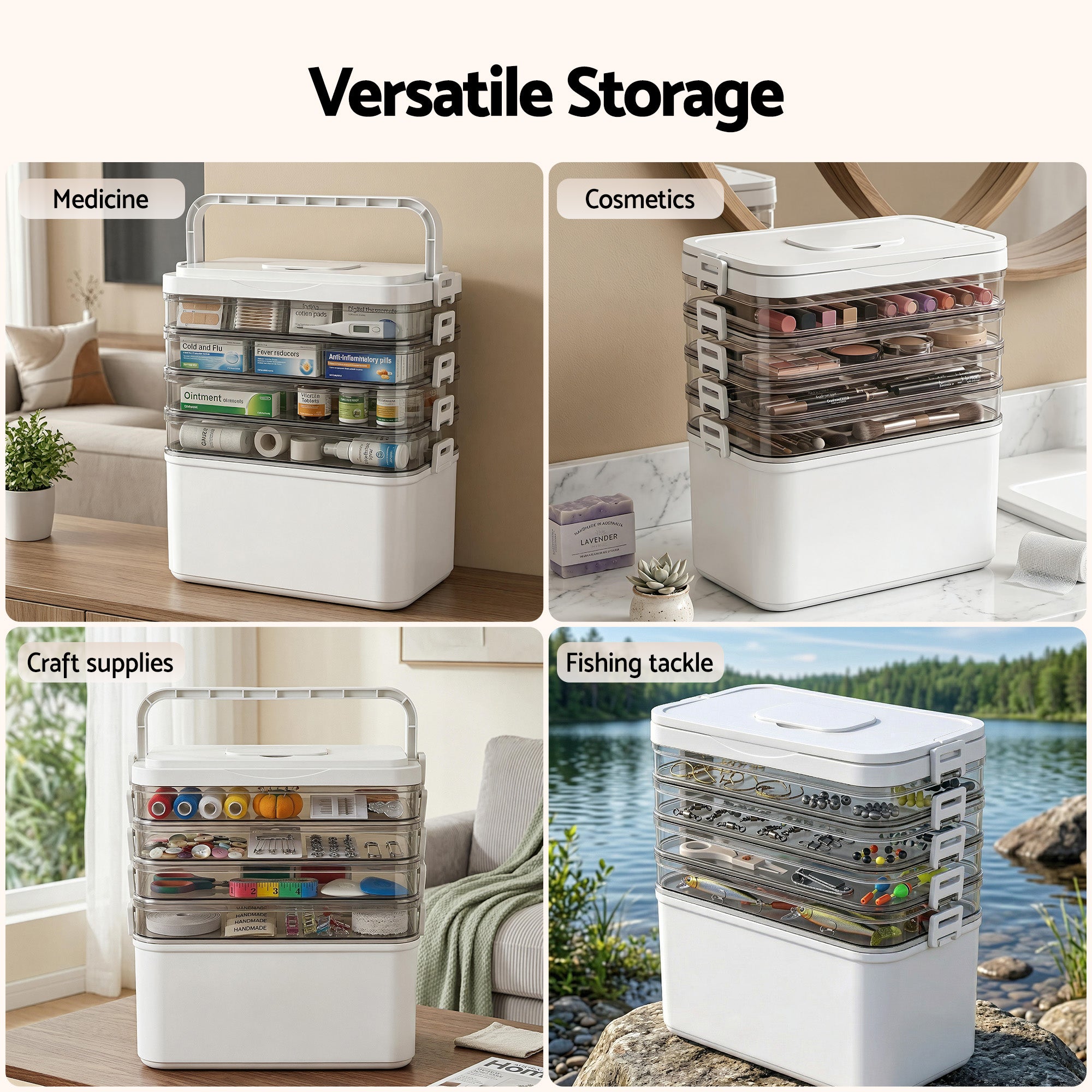 Artiss 5 Tier Portable Storage Box Detachable with Handles Plastic Clear-Home &amp; Garden > Storage > Storage Boxes-PEROZ Accessories
