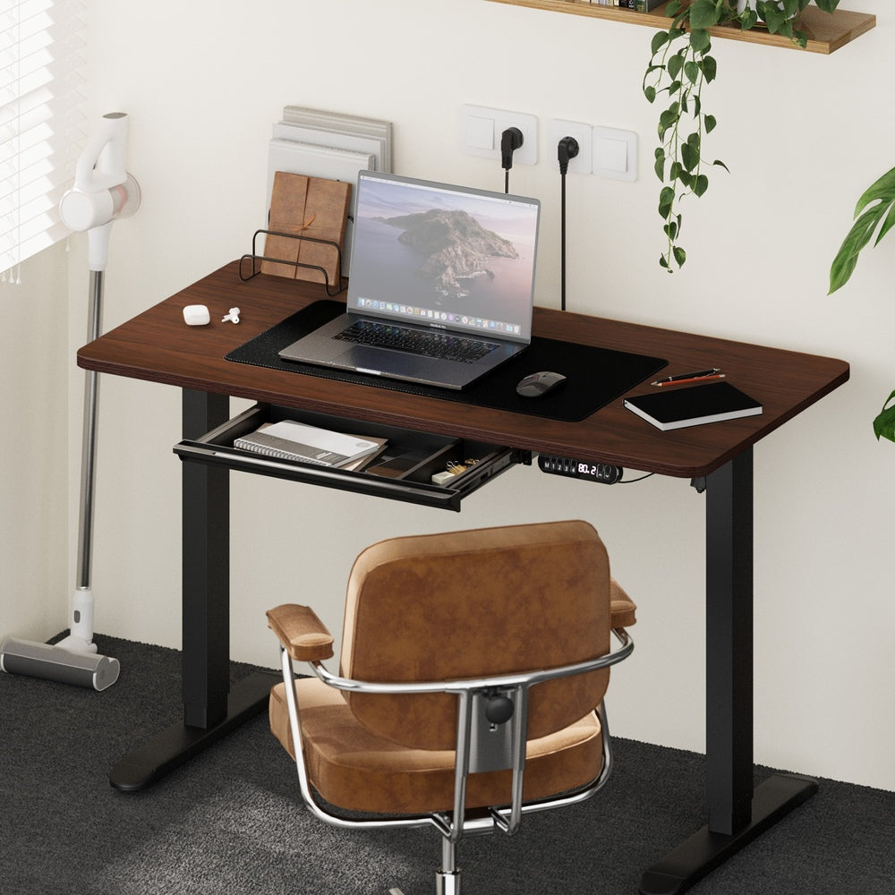 Oikiture 120cm Electric Standing Desk With Drawer Adjustable Black-Standing Desk-PEROZ Accessories