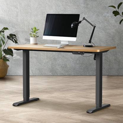Oikiture 120CM Electric Standing Desk Single Motor Black&amp;Oak-Standing Desks-PEROZ Accessories