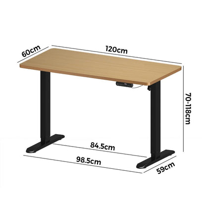 Oikiture 120CM Electric Standing Desk Single Motor Black&amp;Oak-Standing Desks-PEROZ Accessories