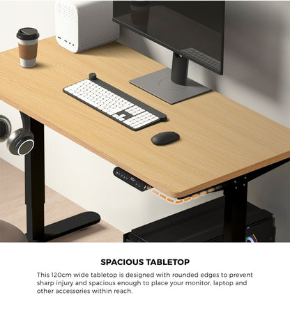 Oikiture 120CM Electric Standing Desk Single Motor Black&amp;Oak-Standing Desks-PEROZ Accessories