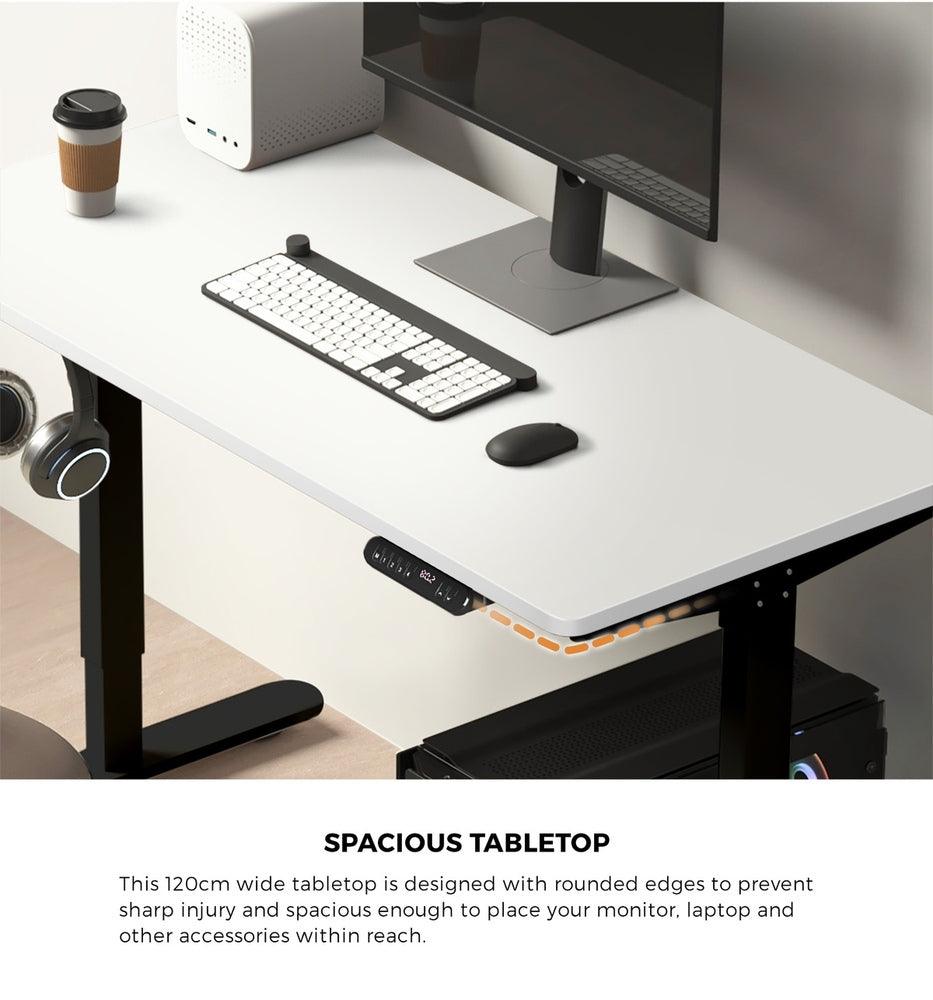 Oikiture 120CM Electric Standing Desk Single Motor Black&amp;White-Standing Desks-PEROZ Accessories