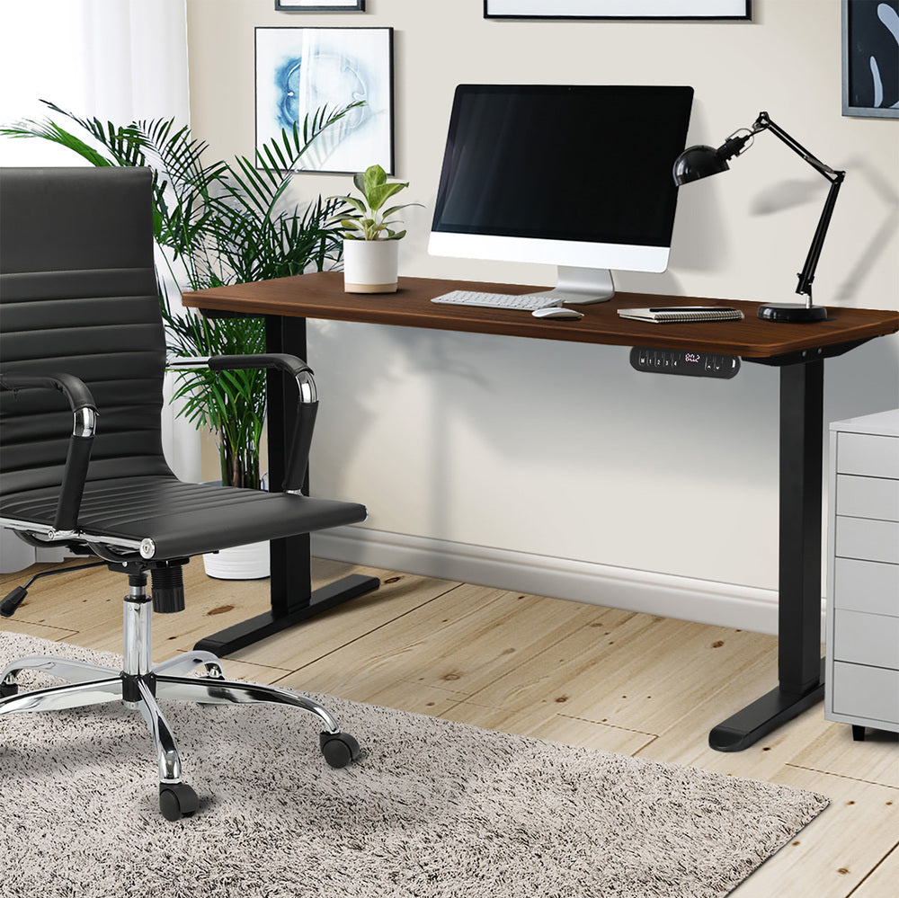 Oikiture 120CM Electric Standing Desk Single Motor Black&amp;Walnut-Standing Desks-PEROZ Accessories