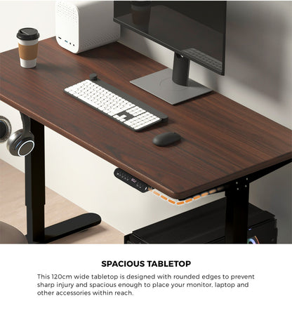 Oikiture 120CM Electric Standing Desk Single Motor Black&amp;Walnut-Standing Desks-PEROZ Accessories