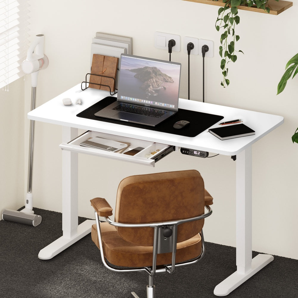 Oikiture 120cm Electric Standing Desk With Drawer Adjustable White-Standing Desk-PEROZ Accessories